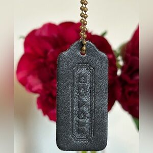 COACH Vintage Leather Hang Tag in Black w/Brass Ball Chain